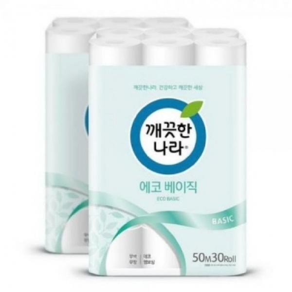 깨끗한나라 화장지 에코베이직 2겹 50m 30롤 x 2팩