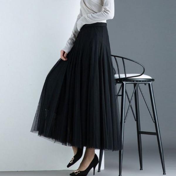 망사 쉬폰 롱 샤스커트 치마