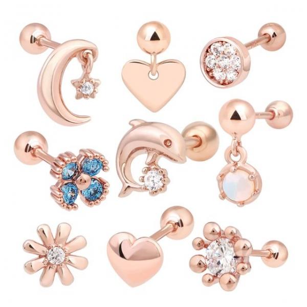 14k 금침 로즈골드 큐빅 피어싱