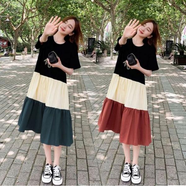 여름 시원한 통 넓은 A라인 반팔 라운드 예쁜 원피스