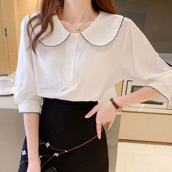 찰랑찰랑 둥근카라 블라우스