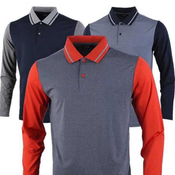 (티셔츠(카라))스판덱스 배색티 긴팔