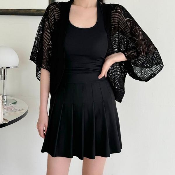 여름 펀칭 볼레로 숏 미니 반팔 니트 가디건 빅사이즈