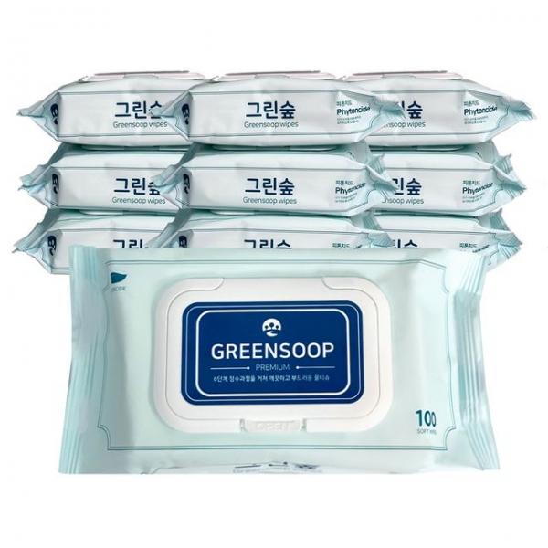 그린숲물티슈(100매)-30개 캡형/국산/저자극/피톤치드