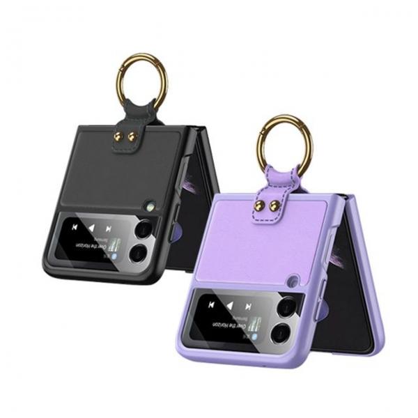 갤럭시Z플립3 가죽 더블오버 골드링 일체형 케이스