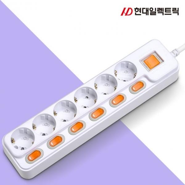 현대 개별+메인 6구 1.5M 멀티탭(16A)