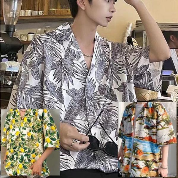 NEW 루즈한 비치반팔티셔츠 커플룩 하와이안셔츠