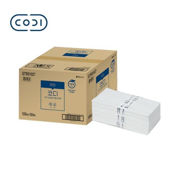 코디 2겹 핸드타월 100매 50밴드 215x215mm