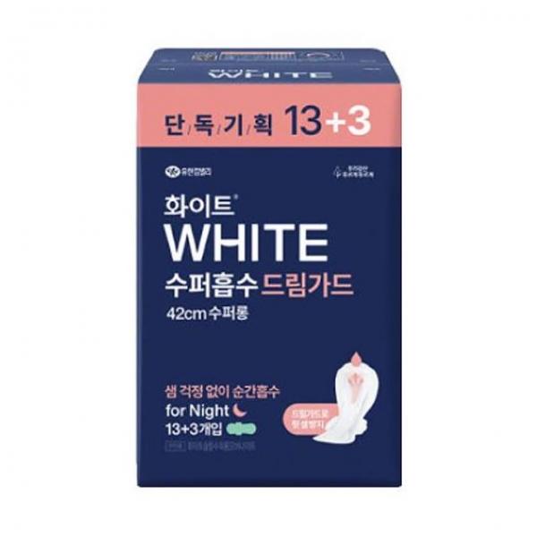 화이트 슈퍼롱 오버나이트 16입 1P 와이드 생리대