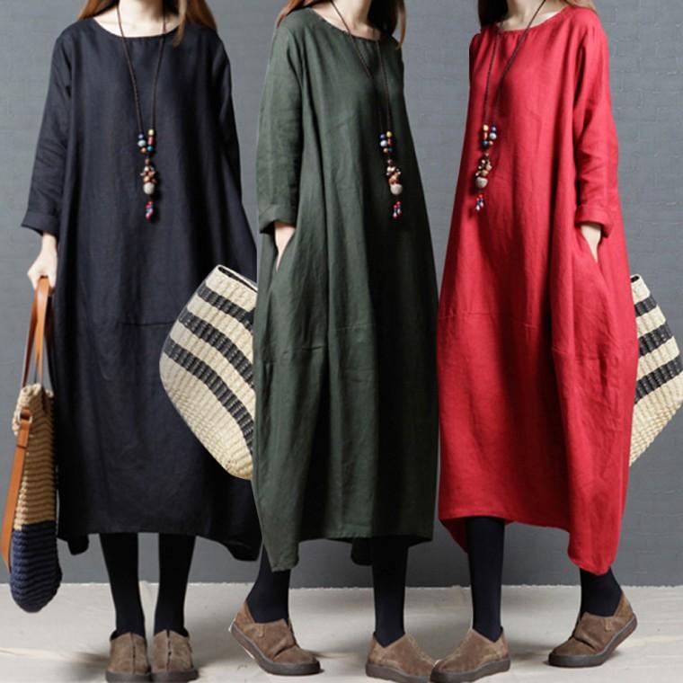 여성 린넨 박시 원피스 롱 스커트 봄 여름 빅사이즈