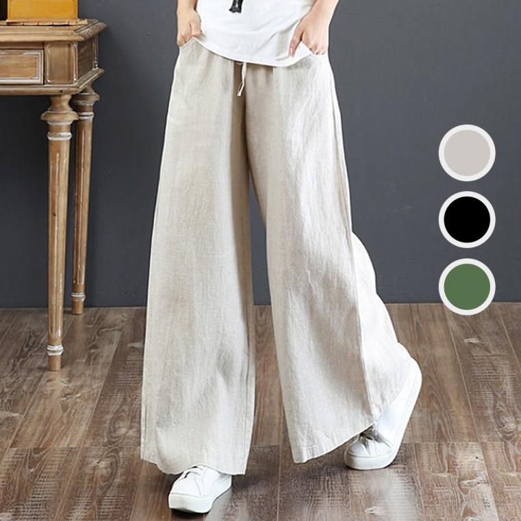 여성 린넨 밴딩 통바지 바지 와이드 팬츠 여름 여자