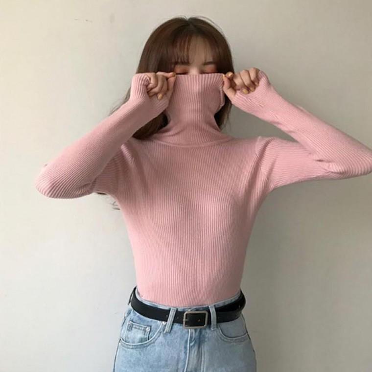 골지디자인 터틀넥 소프트 여성 목폴라 다양한컬러 데일리 이너 티셔츠 우수한 신축성