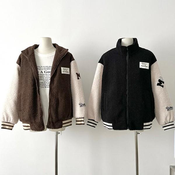 여성 겨울 뽀글이 후리스 오버핏 야구점퍼 LK-J022