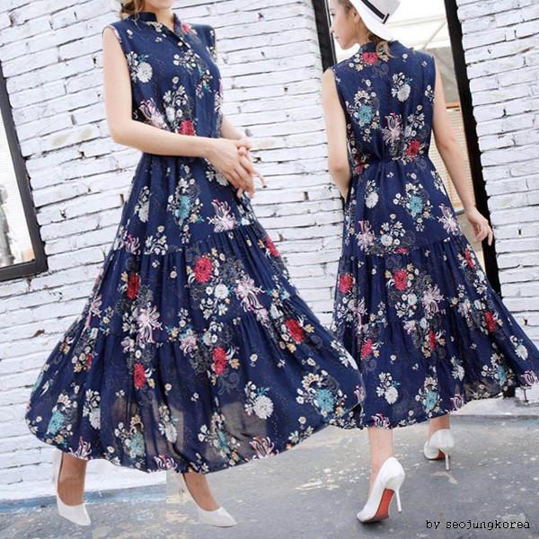 쉬폰 롱원피스 원피스 나시 여름 여성 블라우스 린넨