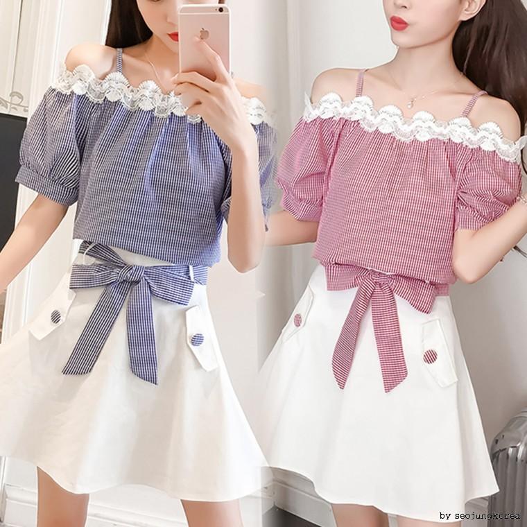 여성 블라우스 스커트 세트 원피스 투피스 오프숄더