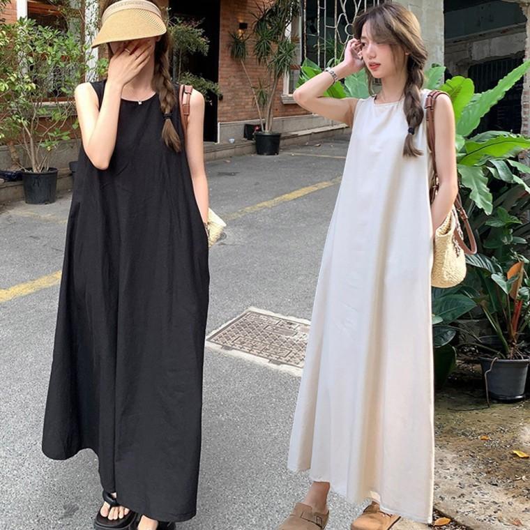 여성 뒷트임 포인트 A라인 롱 원피스 URK-305