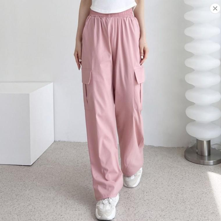 아이스 여자 카고 바지 여름바지 와이드 쿨 밴딩 팬츠