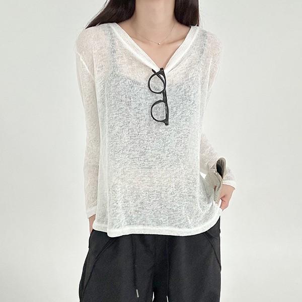 여성 3컬러 커버업 시스루 라운드 긴팔티 MD-002