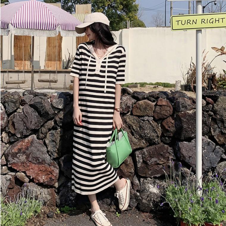 [위드기프트] [완전편해] 단가라 후드 니트롱원피스