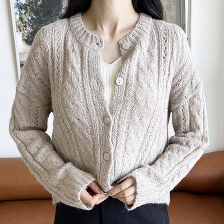블랜딩 여성 가디건 세미크롭 여자 니트 가디건