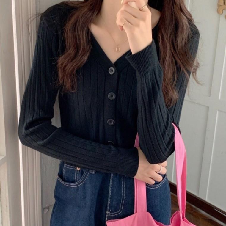 슬림핏 여성 가디건 세미 크롭 카디건 왕 골지 가디건