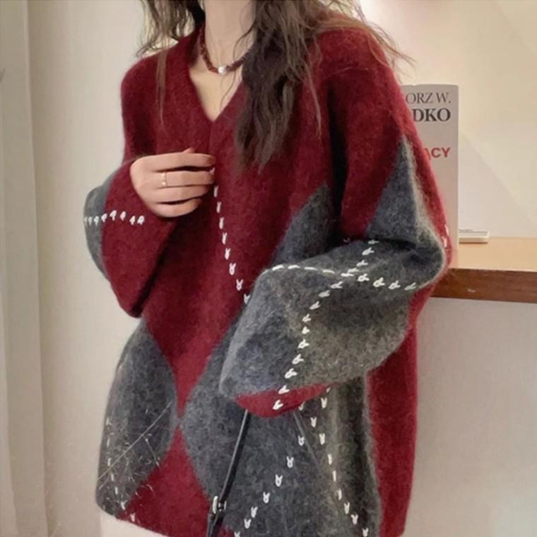 [위드기프트] 엠버서더 도톰 브이넥 아가일니트