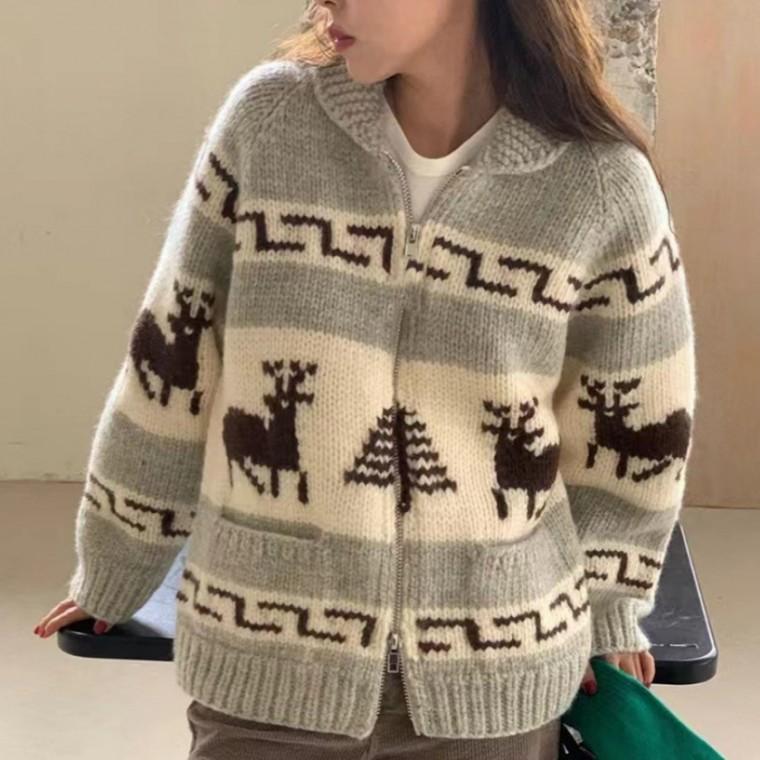 [위드기프트] 도톰원단 노르딕 니트 집업가디건