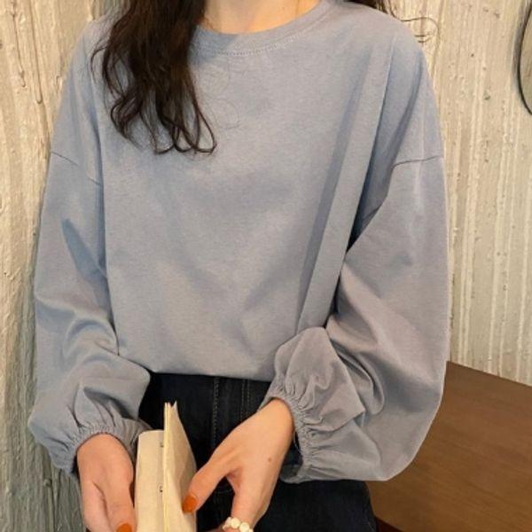 밴딩 여성 티셔츠 손목 주름 여자 긴팔 티셔츠 6색