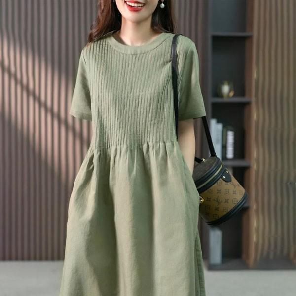 은창]아코디언 무드 스트랩 면 원피스 여름원피스 치마 빅사이즈 원피스 루즈핏 퍼프 반팔 롱원피스 여성