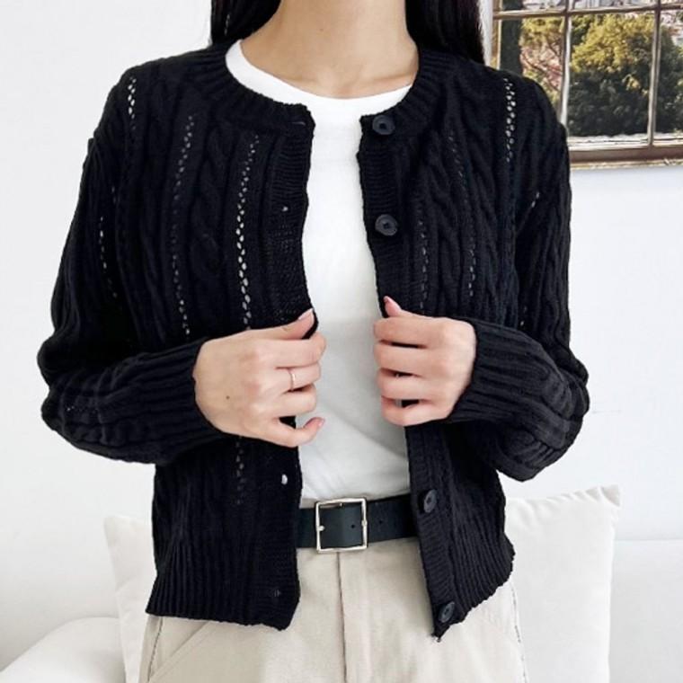 꽈배기 여성 가디건 펀칭 여자 니트 가디건 2색