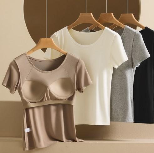 노브라티 브라티셔츠 캡내장 티셔츠 반팔티 면 스판 반팔