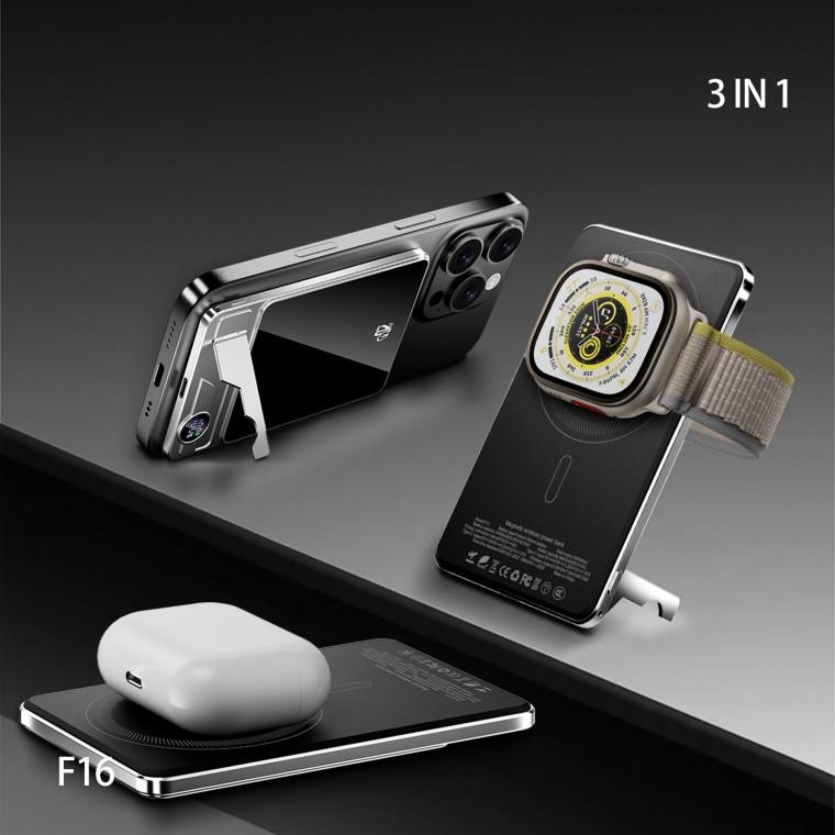 3in1슬림파워뱅크 F16 맥세이프보조배터리 대용량 5000mA/10000mA 고속충전 PD 20W KC인증 시계 이어폰