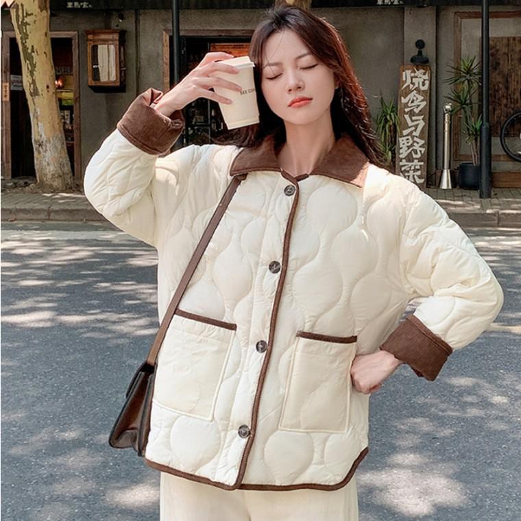 [위드기프트] 코듀로이 퀼팅 골덴 배색 누빔패딩