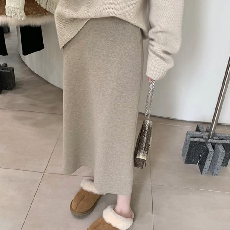 [위드기프트] 따뜻해 허리밴딩 울소재 도톰 니트 롱 스커트