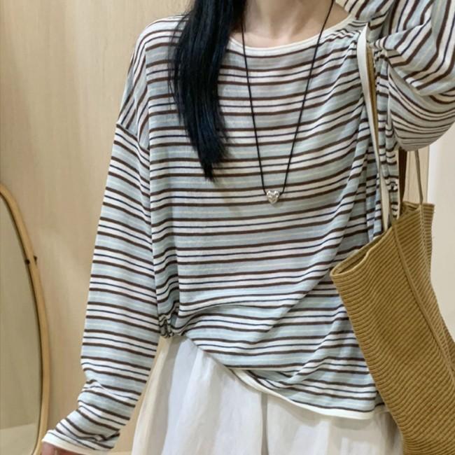 여성 스트라이프 캐주얼 루즈핏 티셔츠 DHH-L20