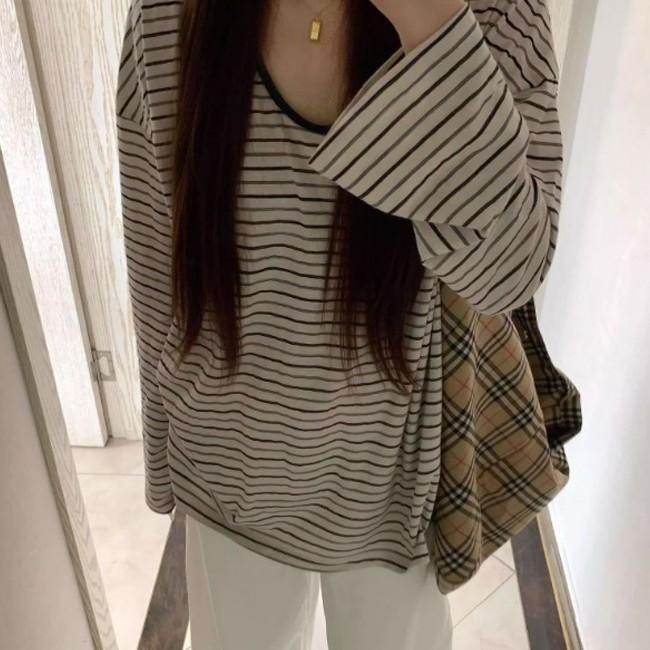 여성 컴포트 스트라이프 긴팔 티셔츠 DHH-L24