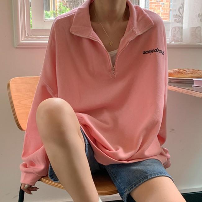 여성 기모 오버사이즈 반집업 티셔츠 DHH-L23