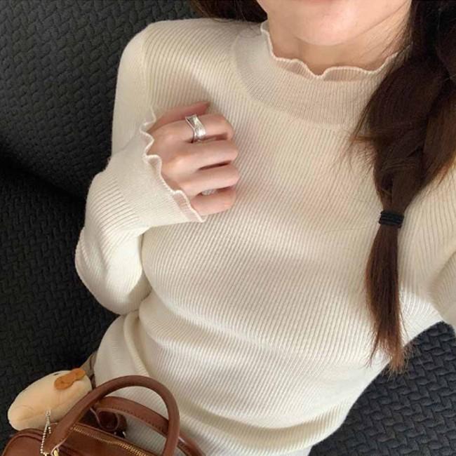 여성 하이넥 프릴 여리여리 긴팔 니트 DHH-L27