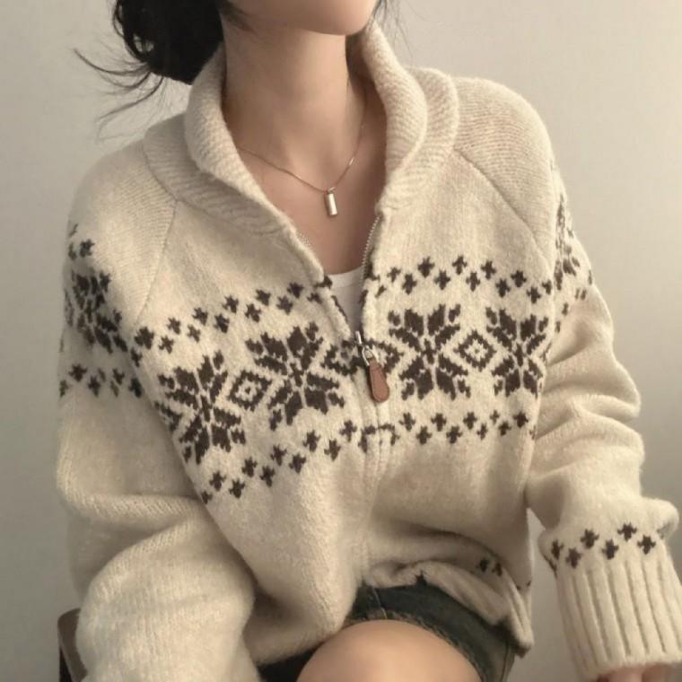 겨울니트 스노우니트 노르딕 니트 스노우 집업니트 눈꽃 겨울