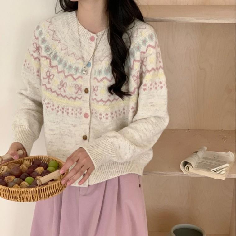 [위드기프트] 핑크캔디 포근 노르딕 니트가디건