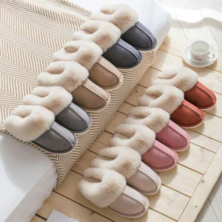 남녀 공용 플랫 털슬리퍼 사무실 보온 겨울 신발 실내화 털안감 방한 기모 캠핑 커플