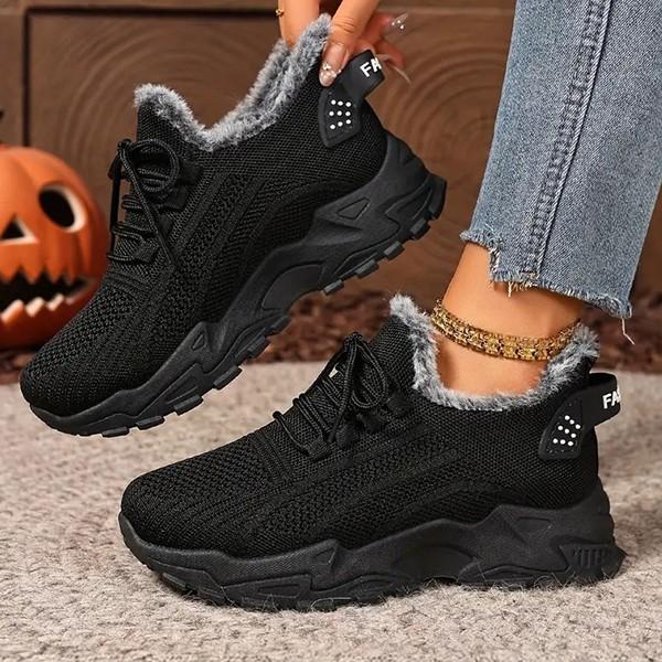 여성 2컬러 니트 메쉬 방한 털 스니커즈 LK-TT98