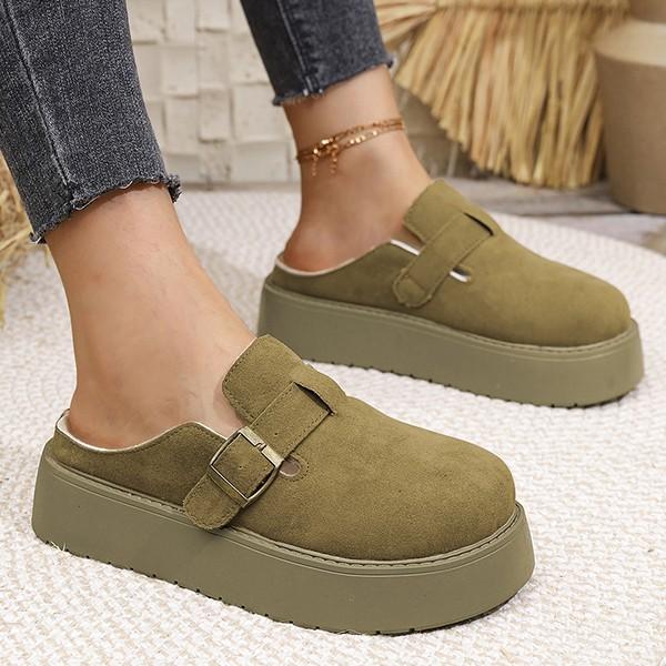 여성 2컬러 버클 장식 스웨이드 슬리퍼 LK-BLT11