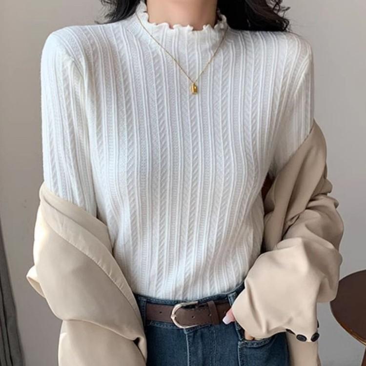 여성 밍크 반폴라 프릴 니트 4color