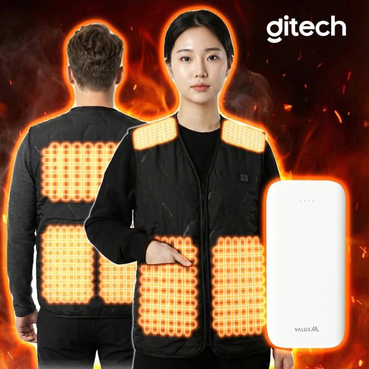 DITECH 온열 기모안감 V넥 열선 조끼 SMART 발열조끼 3단조절