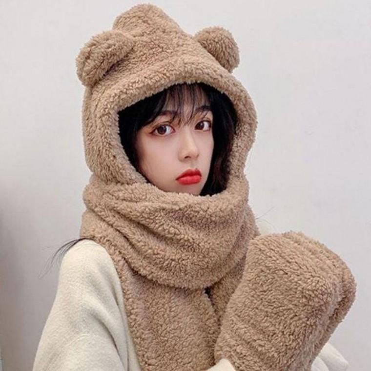 러블리 큐티 베어 후드 머플러 목도리 장갑 방한 곰돌이넥 워머 모자 귀여운넥 넥워머