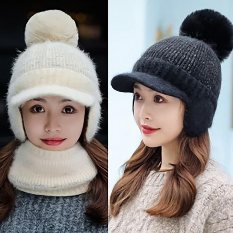 루시 귀달이 털모자 넥워머세트 겨울 방한 니트 방울모자 워머