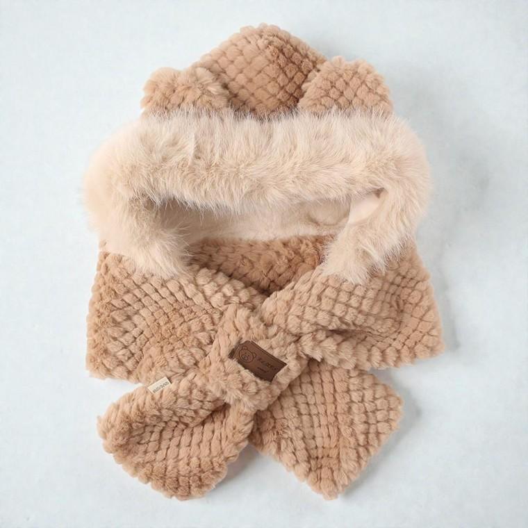 여성 러블리 베어 후드 머플러 후드목도리 귀덮개모자 방한모자
