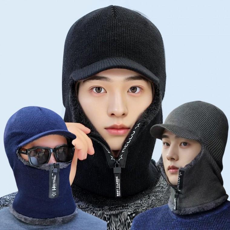 모자 일체형 넥워머 귀마개 편한 지퍼 마스크 캡비니