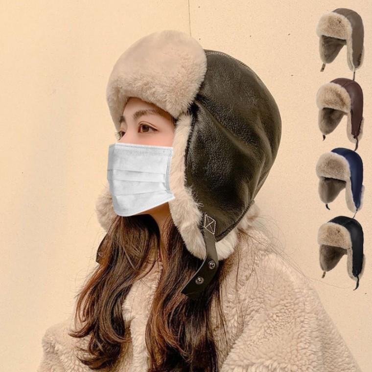 보들 탄탄한 똑딱이 레더 보온성 인조퍼 귀달이모자